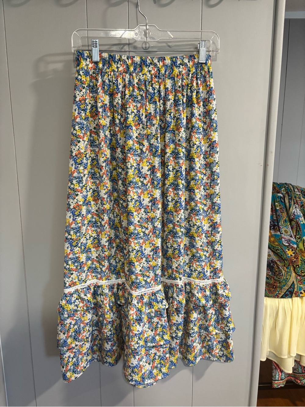 Cynthia Rowley Blue, Yellow & Orange Floral Maxi Skirt